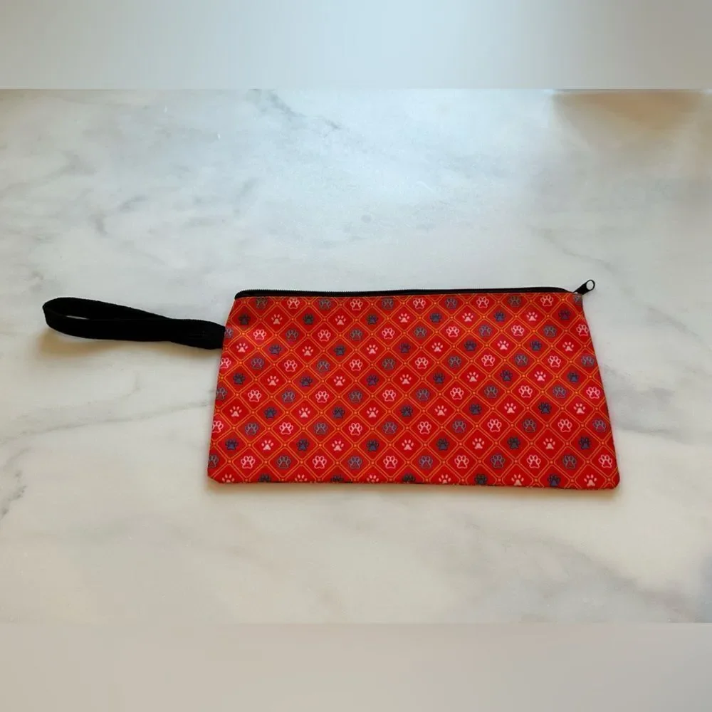 Red Animal Paw Print Cosmetic Bag